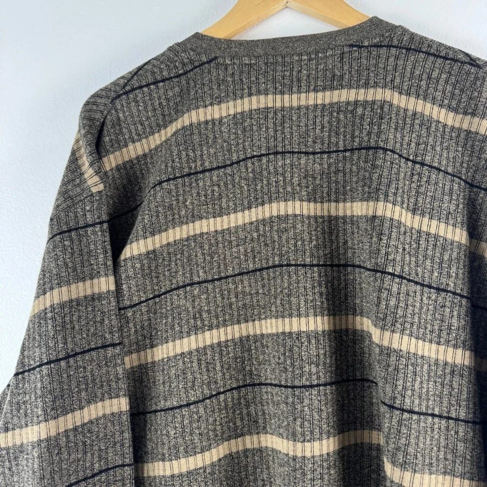 Pierre Cardin Mens‎ XL Brown Striped V-Neck 100% Cotton Ribbed Knit Sweater